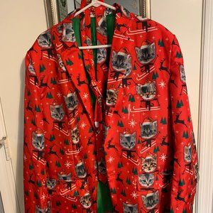 Christmas Cat Blazer with Tie